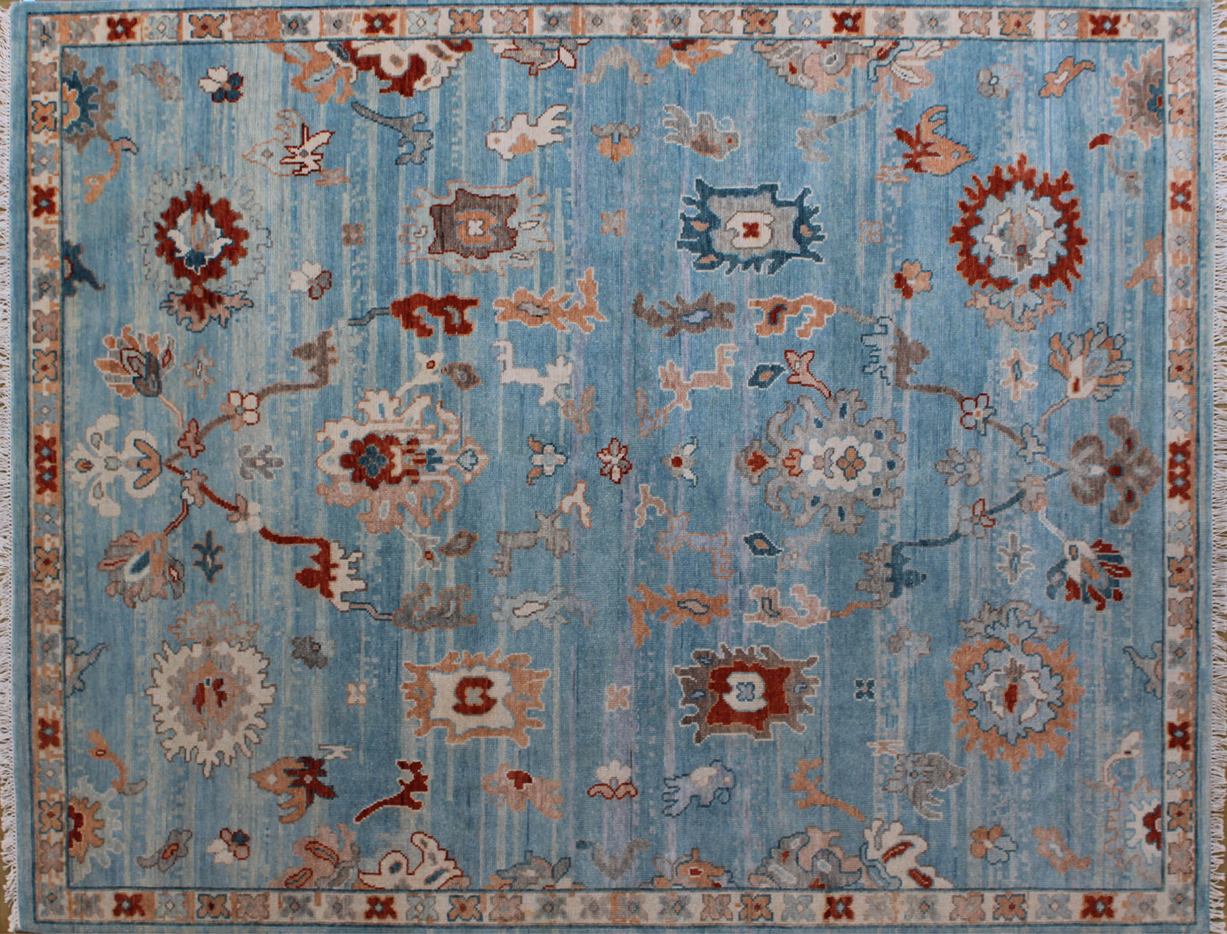 Oushak Celestine Blue Classic Wool Rug 8ft x 10ft - Handknotted Carpet Manufacturer Mirzapur